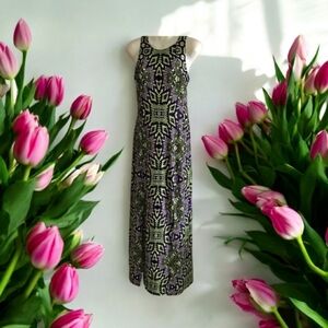 Londen Times maxi dress size 6 purple green split on side spring ready 🌻